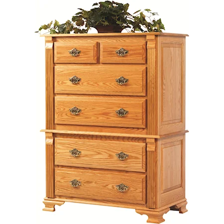 6 Drawer Chest of Drawers with Fluted Columns and Bracket Feet